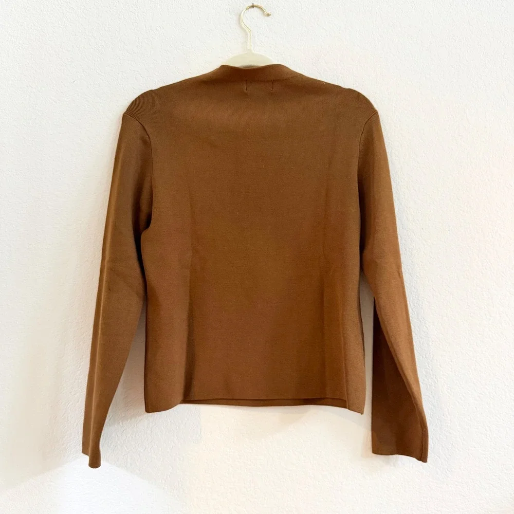 Coldwater Creek Womens Small Brown‎ Silk Blend Square Neck Long Sleeve Sweater